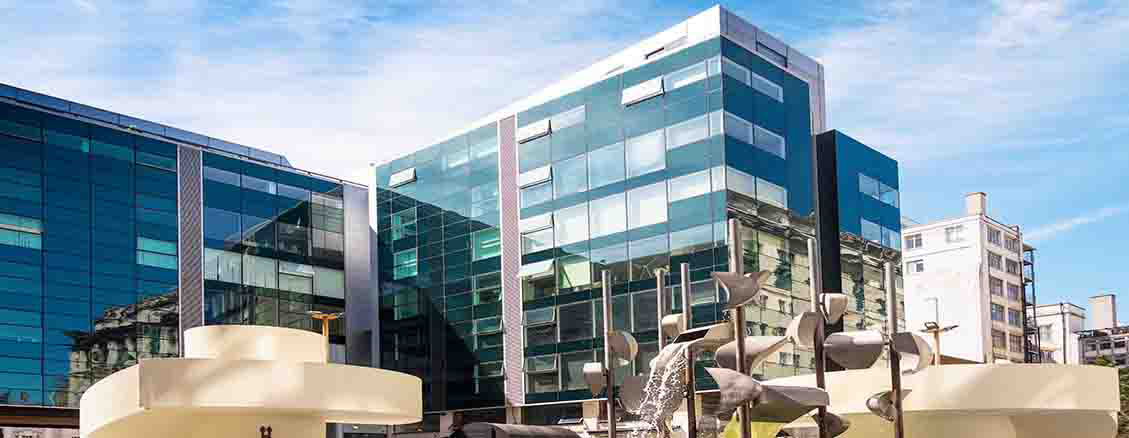 The Beetham Plaza in Liverpool city centre with the ' Bucket Fountain.