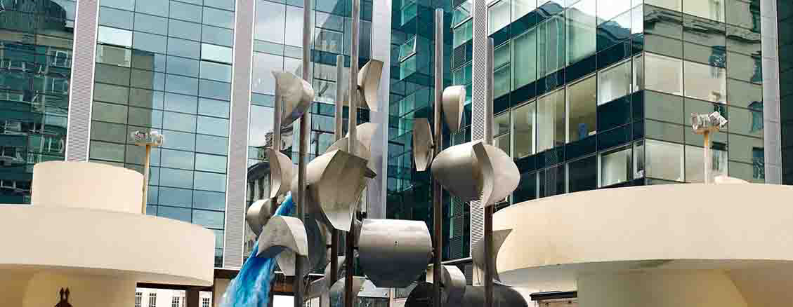 Piazza or bucket fountain on Beetham Plaza in Liverpool UK